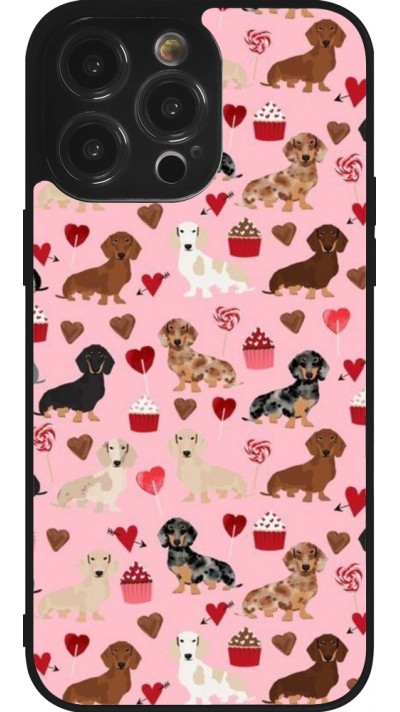 Coque iPhone 14 Pro Max - Silicone rigide noir Valentine 2024 puppy love