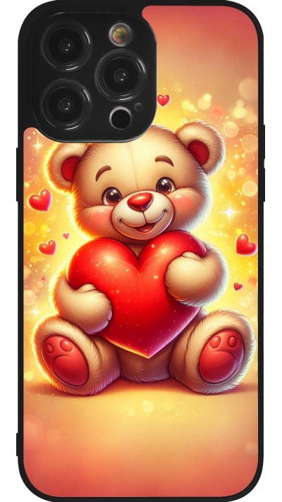 Coque iPhone 14 Pro Max - Silicone rigide noir Valentine 2024 Teddy love