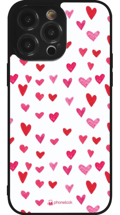 Coque iPhone 14 Pro Max - Silicone rigide noir Valentine 2022 Many pink hearts