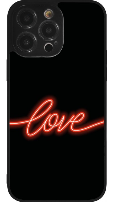Coque iPhone 14 Pro Max - Silicone rigide noir Valentine 2023 neon love