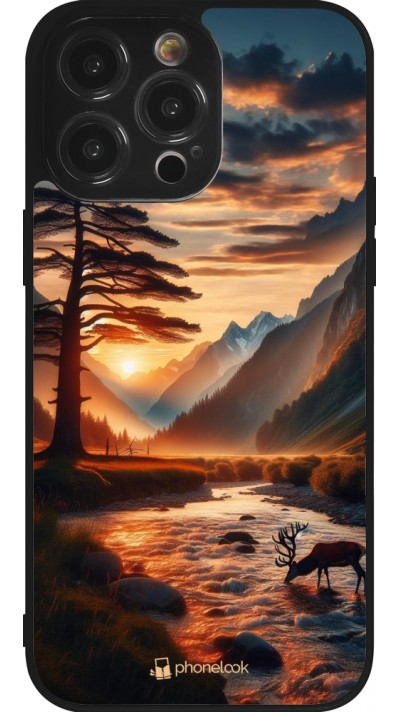 Coque iPhone 14 Pro Max - Silicone rigide noir Valley Sunset Deer Tree