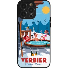 Coque iPhone 14 Pro Max - Silicone rigide noir Verbier Mountain Jacuzzi