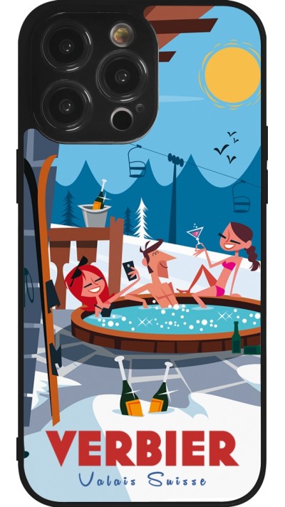 Coque iPhone 14 Pro Max - Silicone rigide noir Verbier Mountain Jacuzzi