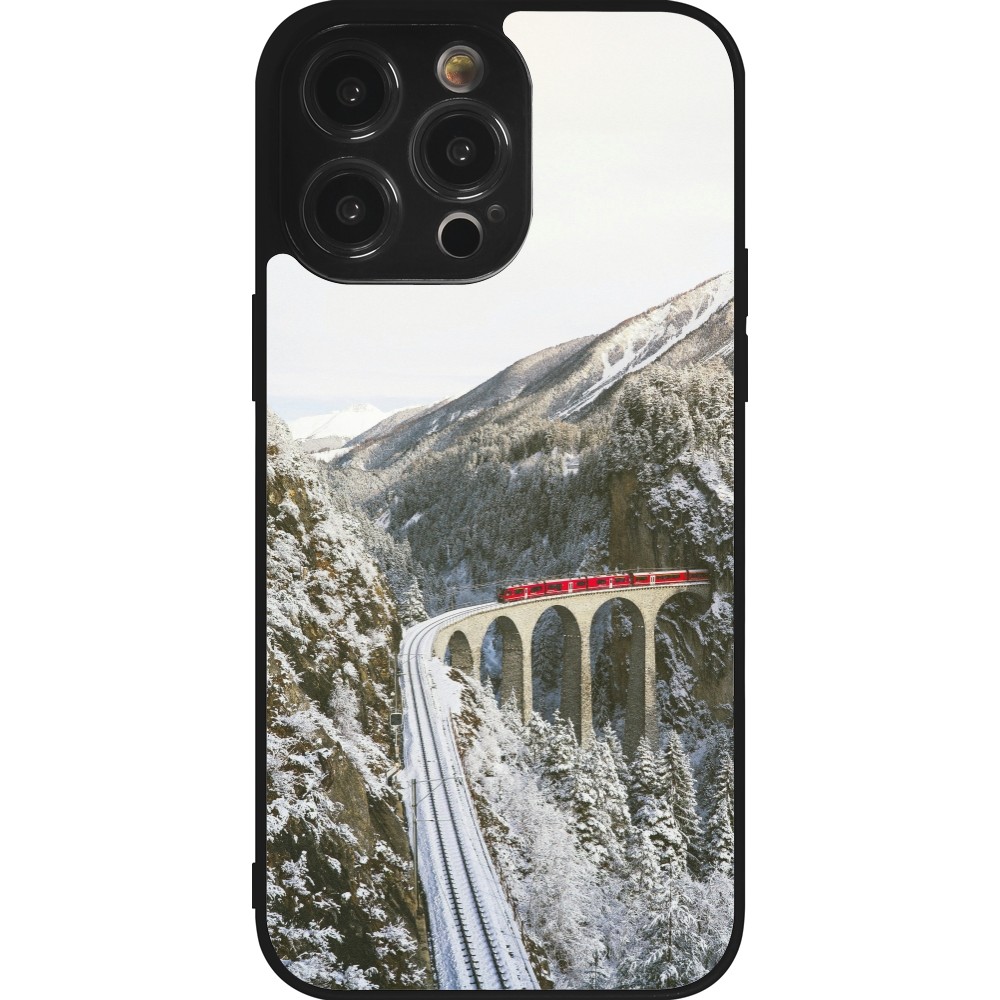 Coque iPhone 14 Pro Max - Silicone rigide noir Winter 25 Winter polar express