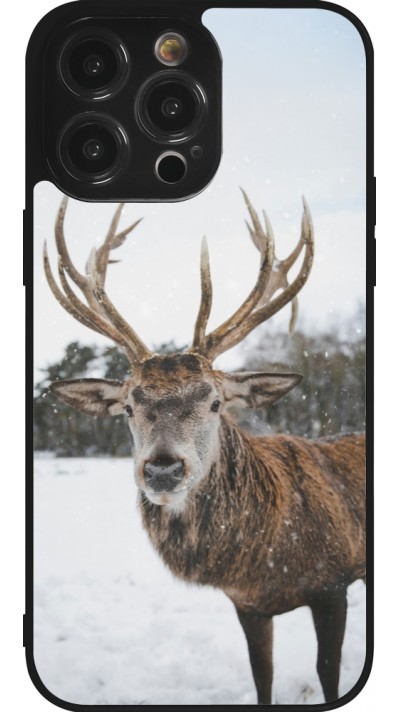Coque iPhone 14 Pro Max - Silicone rigide noir Winter 25 Winter reindeer