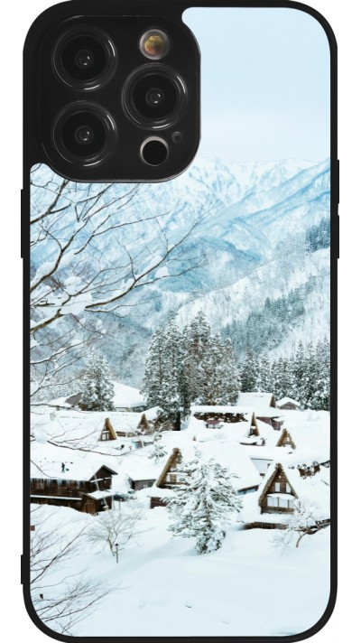 Coque iPhone 14 Pro Max - Silicone rigide noir Winter 25 Winter snowy landscape