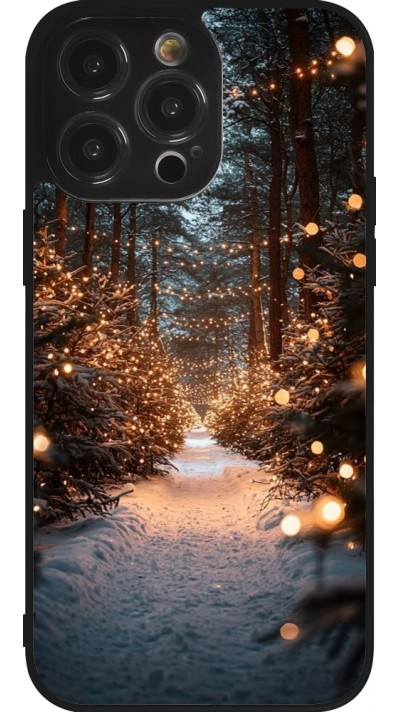 Coque iPhone 14 Pro Max - Silicone rigide noir Winter 25 Winter snowy road