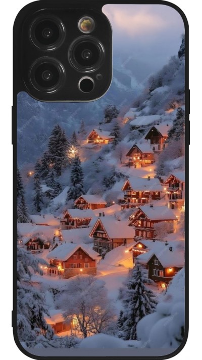 Coque iPhone 14 Pro Max - Silicone rigide noir Winter 25 Winter snowy village