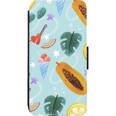 Coque iPhone 14 Pro Max - Wallet noir Summer 2025 Pattern papaya