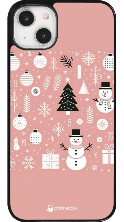 Coque iPhone 14 Plus - Noël 2024 Rose Snowman Christmas