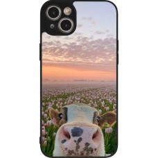 Coque iPhone 14 Plus - Silicone rigide noir Cow with tulips 2026