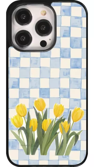 Coque iPhone 14 Pro - Blue vichy tulips Spring 2026