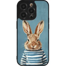 Coque iPhone 14 Pro - Silicone rigide noir Easter 2026 Rabbit navy