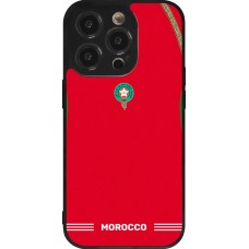 Coque iPhone 14 Pro - Silicone rigide noir Maillot de football Maroc 2026 personnalisable