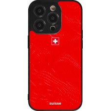 Coque iPhone 14 Pro - Silicone rigide noir Maillot de football Suisse 2026 personnalisable