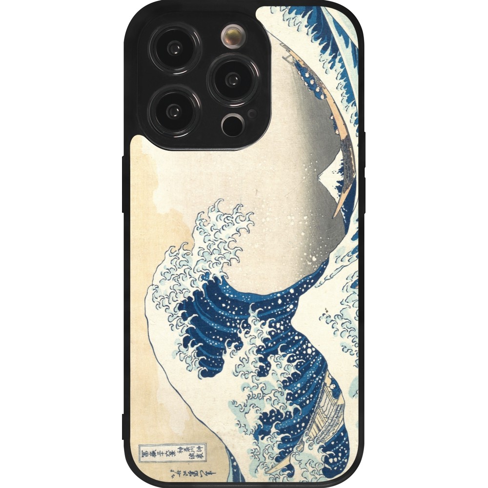 iPhone 14 Pro Case Hülle - Silikon schwarz Kunstbild - Die große Welle vor Kanagawa - Hokusai