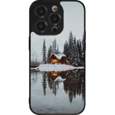 iPhone 14 Pro Case Hülle - Silikon schwarz Winter 25 Winter house forest afternoon