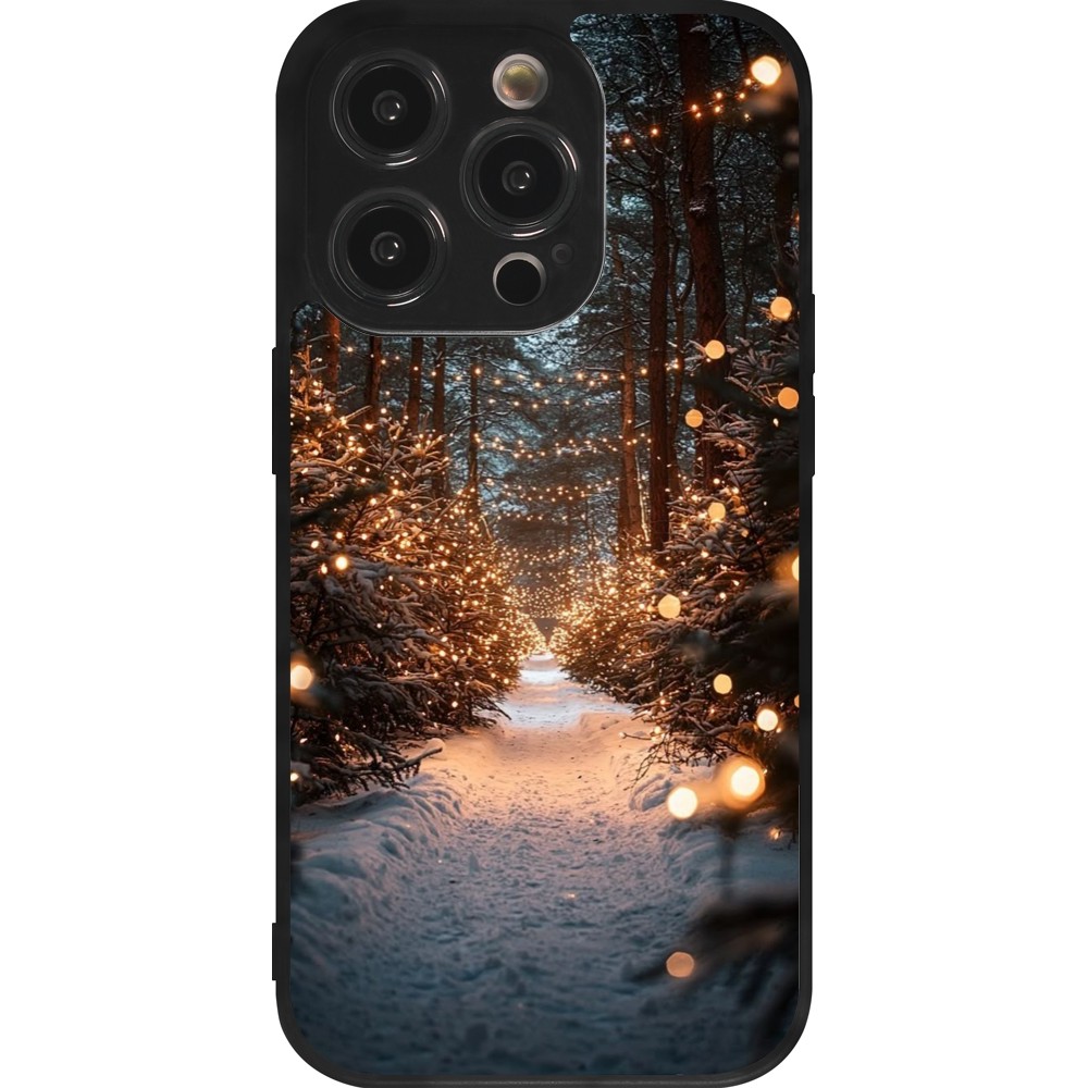 iPhone 14 Pro Case Hülle - Silikon schwarz Winter 25 Winter snowy road