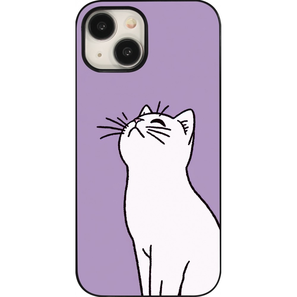 Coque iPhone 15 - Chat sur fond violet