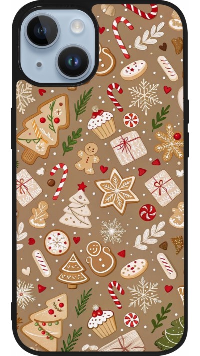 Coque iPhone 15 - Silicone rigide noir Christmas 25 Pattern Ginger Cookie