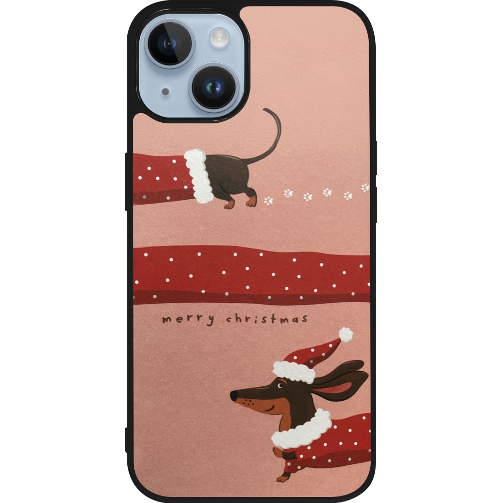 Coque iPhone 15 - Silicone rigide noir Christmas 25 Teckel Merry Xmas