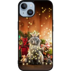 Coque iPhone 15 - Silicone rigide noir Christmas 25 Xmas Cat