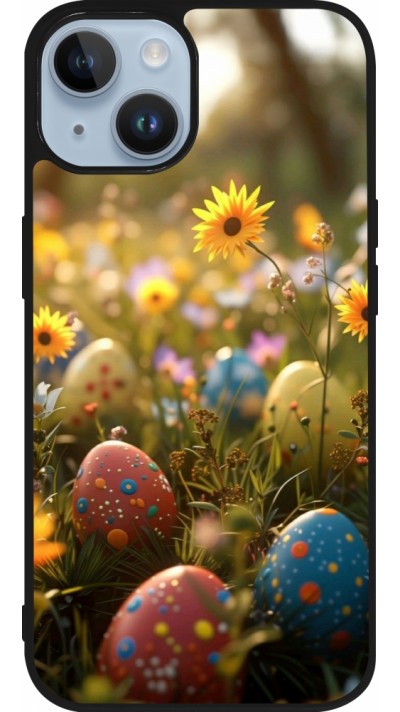 Coque iPhone 15 - Silicone rigide noir Easter 2026 Decorated eggs