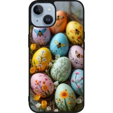 Coque iPhone 15 - Silicone rigide noir Easter 2026 Eggs with bees