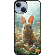 Coque iPhone 15 - Silicone rigide noir Easter 2026 Rabbit in the garden