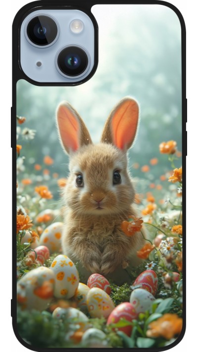Coque iPhone 15 - Silicone rigide noir Easter 2026 Rabbit in the garden