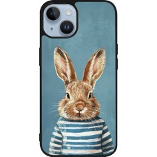 Coque iPhone 15 - Silicone rigide noir Easter 2026 Rabbit navy