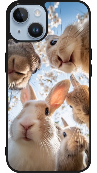 Coque iPhone 15 - Silicone rigide noir Easter 2026 Rabbits