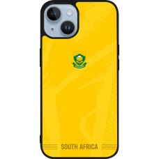 Coque iPhone 15 - Silicone rigide noir Maillot de football Afrique du Sud 2026 personnalisable