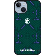 Coque iPhone 15 - Silicone rigide noir Maillot de football Arabie saoudite 2026 personnalisable