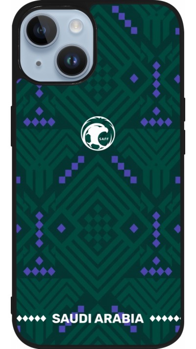 Coque iPhone 15 - Silicone rigide noir Maillot de football Arabie saoudite 2026 personnalisable
