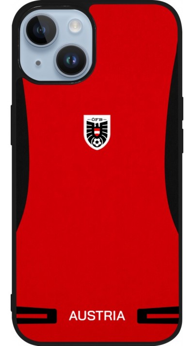 Coque iPhone 15 - Silicone rigide noir Maillot de football Autriche 2026 personnalisable