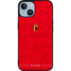 Coque iPhone 15 - Silicone rigide noir Maillot de football Belgique 2026 personnalisable