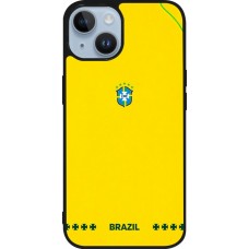Coque iPhone 15 - Silicone rigide noir Maillot de football Bresil 2026 personnalisable