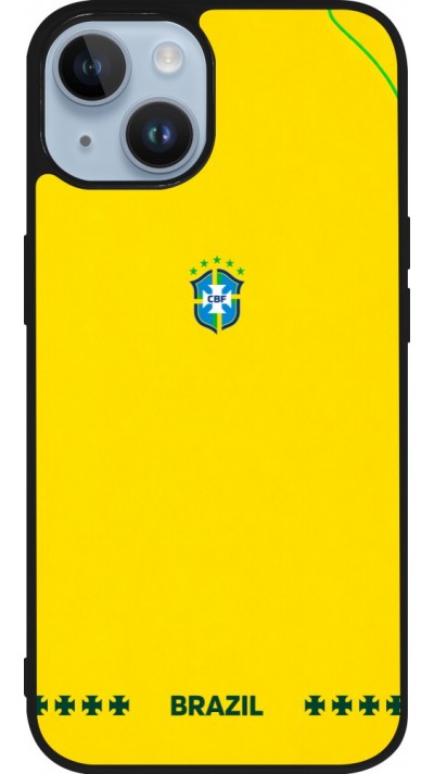 Coque iPhone 15 - Silicone rigide noir Maillot de football Bresil 2026 personnalisable
