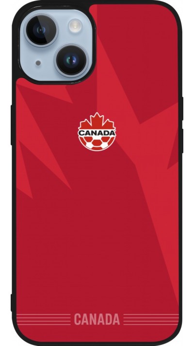 Coque iPhone 15 - Silicone rigide noir Maillot de football Canada 2026 personnalisable