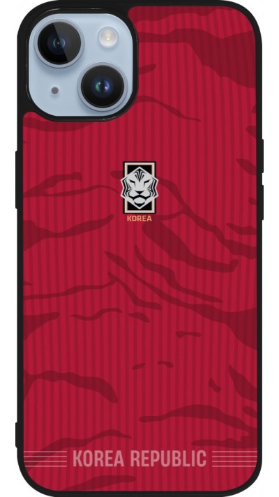 Coque iPhone 15 - Silicone rigide noir Maillot de football Corée du Sud 2026 personnalisable