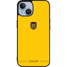 Coque iPhone 15 - Silicone rigide noir Maillot de football Équateur 2026 personnalisable