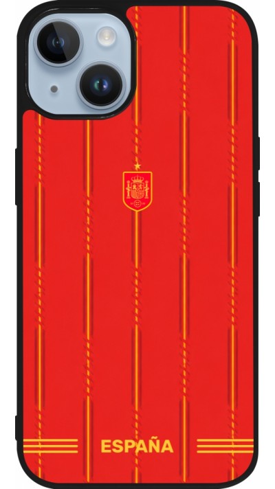 Coque iPhone 15 - Silicone rigide noir Maillot de football Espagne 2026 personnalisable