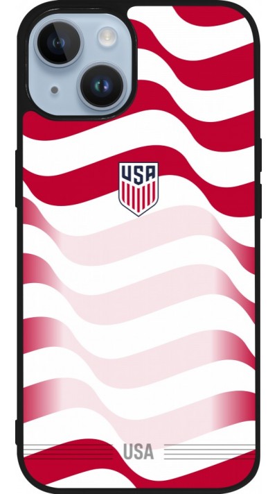 Coque iPhone 15 - Silicone rigide noir Maillot de football E?tats Unis 2026 personnalisable