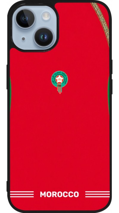 Coque iPhone 15 - Silicone rigide noir Maillot de football Maroc 2026 personnalisable