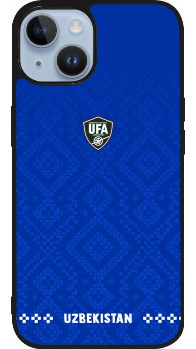Coque iPhone 15 - Silicone rigide noir Maillot de football Ouzbékistan 2026 personnalisable