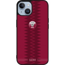 Coque iPhone 15 - Silicone rigide noir Maillot de football Qatar 2026 personnalisable