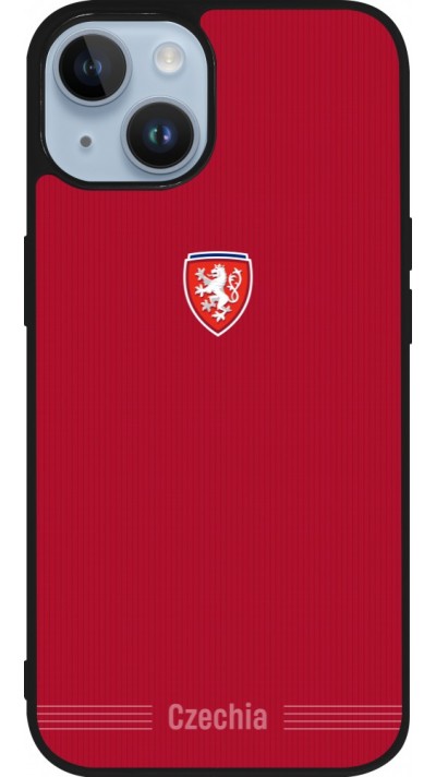 Coque iPhone 15 - Silicone rigide noir Maillot de football Répuplique Tchèque 2026 personnalisable