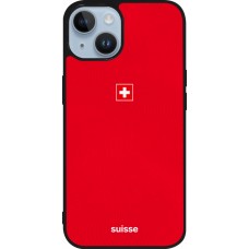 Coque iPhone 15 - Silicone rigide noir Maillot de football Suisse 2026 personnalisable