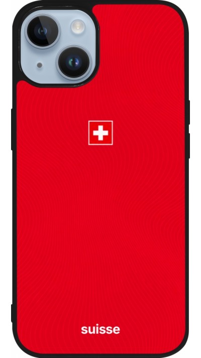 Coque iPhone 15 - Silicone rigide noir Maillot de football Suisse 2026 personnalisable